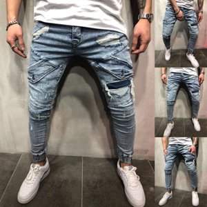 EGNMCR Jeans for Men, Men's Elastic Waist Loose Fit Denim Pants, Mens Pull On Jeans Mens Fashion Skinny Distressed Slim Elastic Biker S-4XL Men Pants