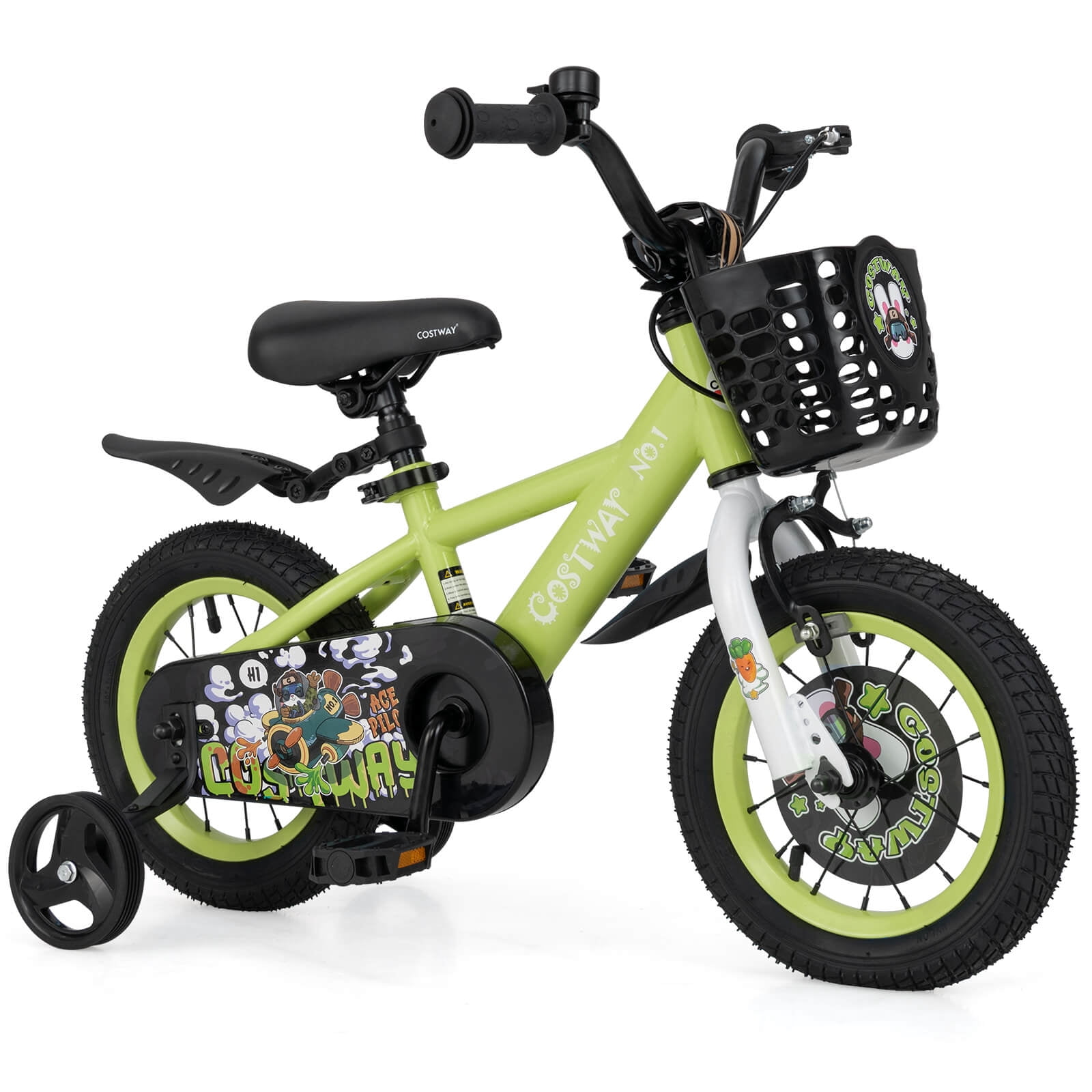 Costway 12" Kid's Bike for 3-4 with Height-Adjustable Handlebar & Saddle Handbrake Green