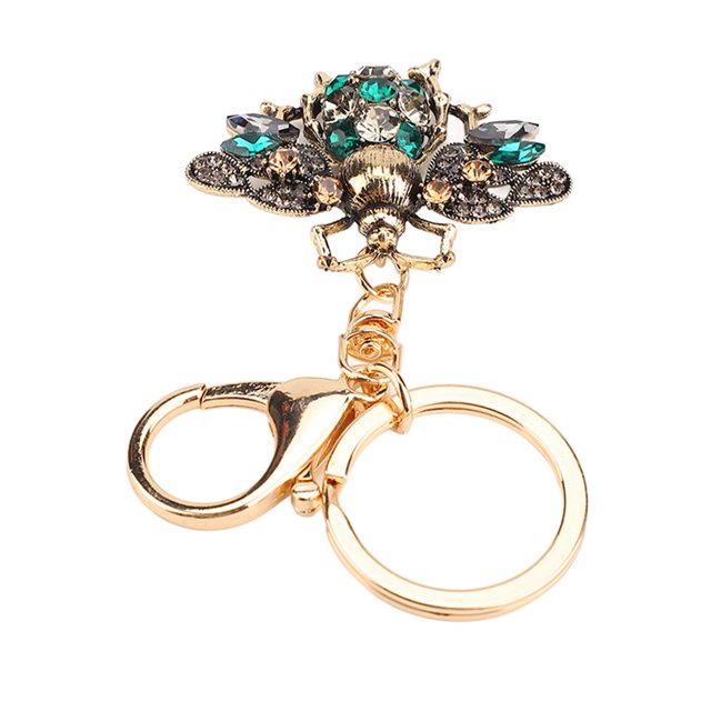 Bee Keychain, Sparkling Keyring Alloy Rhinestone Shiny Color Gold Plated Elegant Decorative Cute Style For Bag Pendant Champagne,Green,Purple