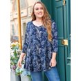 thumbnail image 5 of LARACE T-Shirts à Manches 3/4 pour Femmes Col Rond Crochet Amples Décontractés Chemises Blouses Hauts Navy12 1X, 5 of 5