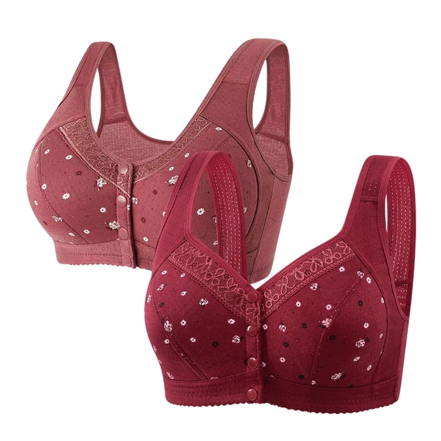 Plebaso 2 Pack Everyday Bras for Women Front Closure No Underwire Comfort Bras Ladies Full Coverage Bralettes