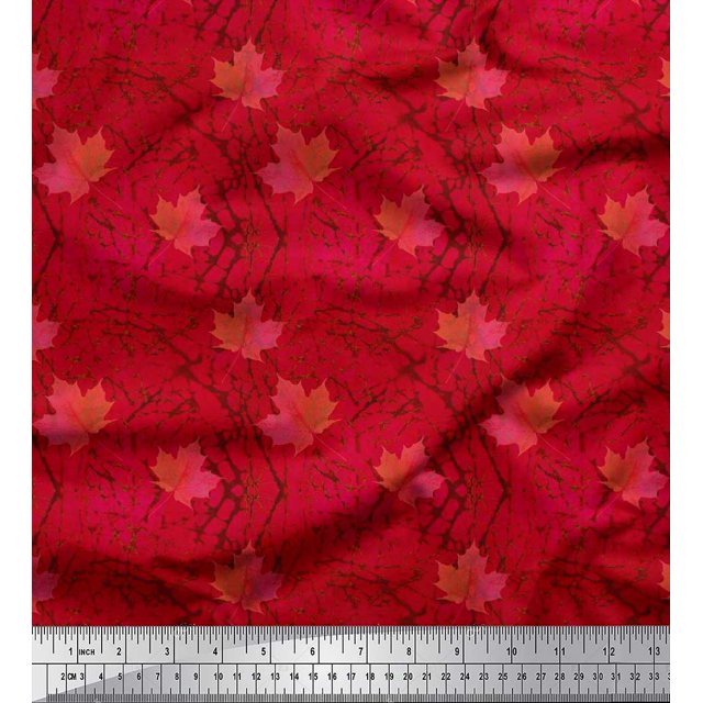 Soimoi Tissu en Rayonne Texture et Feuilles d'Automne Tissu de Décoration Imprimé au Mètre 56 Pouces de Large