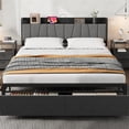 thumbnail image 2 of GloryStar Bed Frame with Storage Headboard, Industrial Full Platform Bed with 2 Large Drawers and Charging Station, Black No Box Spring Needed Bedframe, 2 of 7