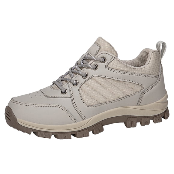 XIMIN Men Women's Hiking Boots Lightweight Breathable Non-Slip Waterproof Casual Low-Top Sneakers for Trailing Trekking Outdoor Leather Walking Shoes (9, Beige)