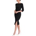 thumbnail image 4 of INSPIRE CHIC Robe Fourreau pour Femme Col Bateau Manches 3/4 Ourlet Fendu Robe Midi de Bureau Noir P, 4 of 6