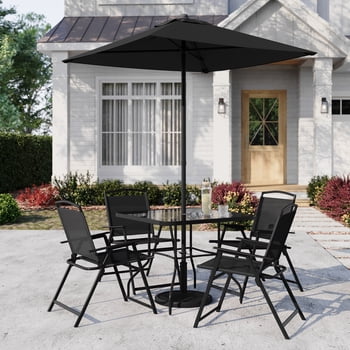 Mainstays Carlington 6-Piece Outdoor Dining Set with Umbrella, Black