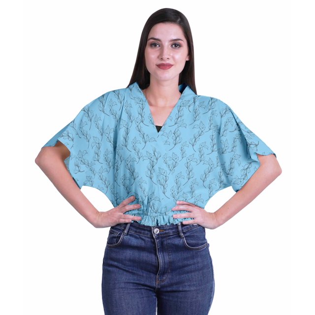 Moomaya Hauts à Manches Boxy Imprimés pour Femmes, Col en V, Taille Élastique, Kimono