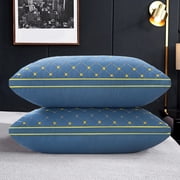 Hotel Collection Gusseted Bed Pillow for Side and Back Sleepers - Cool Cotton Cover, Hotel Quality Support, White Blue or Gray