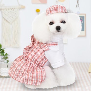 LSLJS Pet Dog Summer New Dress Cute Plaid Uniform Skirt Princess Style Unisex, Pet Costume