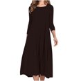 thumbnail image 1 of Pisexur Robe d'Automne pour Femme, Robe Maxi à Manches 3/4, Décontractée, à Cordon, Manches Mi-Longues, Taille Haute, Col Rond, Ample, Longue, avec Ceinture, 1 of 9