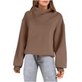 thumbnail image 2 of Timegard Chandail en Molleton pour Femmes Col Haut Manches Longues Chandail Automne Hiver à Cordon Ample Confortable, 2 of 8