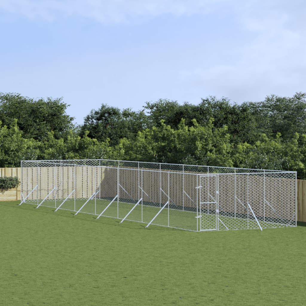vidaXL Chenil Extérieur pour Chien Argent 4x16x2 m Acier Galvanisé