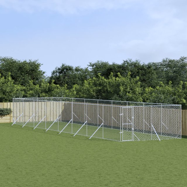 vidaXL Chenil Extérieur pour Chien Argent 4x16x2 m Acier Galvanisé