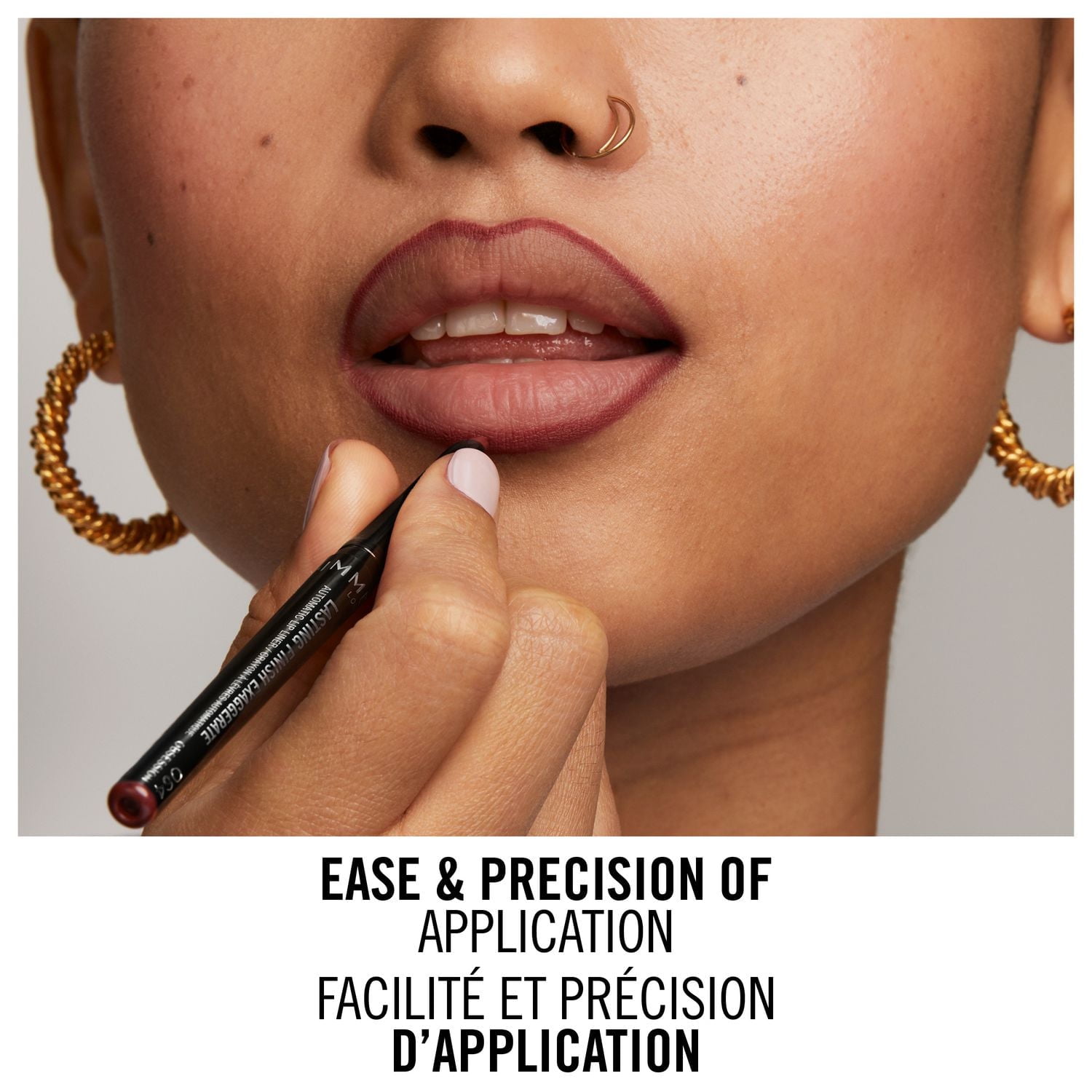 Rimmel Crayon à lèvres automatique Lasting Finish Exaggerate, crémeux, mélange de cire, silicone volatil et vitamines (E,C