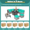thumbnail image 3 of Patiojoy 9 Pieces Outdoor Patio Furniture Set with 32-Inch Propane Fire Pit Table Outdoor PE Wicker Space-Saving Sectional Sofa Set with Storage Box and Cushions Turquoise, 3 of 9