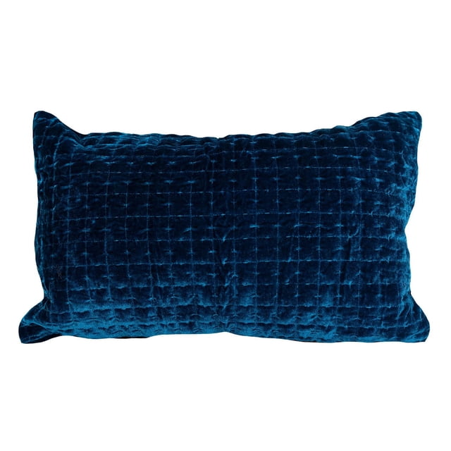 Ensemble de 2 Coussins en Velours Gouchee Home Layla 12 Pouces x 20 Pouces en Velours Bleu Foncé avec devant à Grille Matelassé Texturé, Dos Uni et Fermeture Éclair invisible, Conçus pour un Usage Décoratif et Convenant comme Coussins de Soutien Lombaire en Déco Maison.