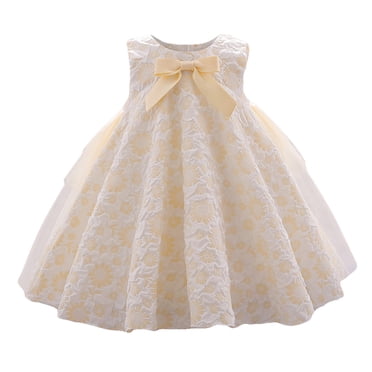LUOGENLI Dress Girls Dress Bowknot Mesh Flower Dress Sleeveless Children Party Dress Dress for Girls Workout Beige 6-12 Months