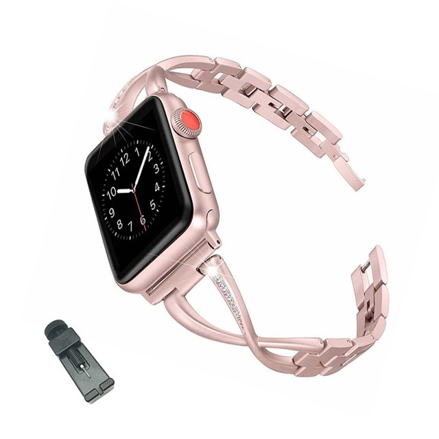 Bracelet de Montre en Acier Inoxydable en Forme de X, Bracelets Réglables pour Apple IWatch Series SE/1/2/3/4/5/6 pour Femmes - Rose Pâle