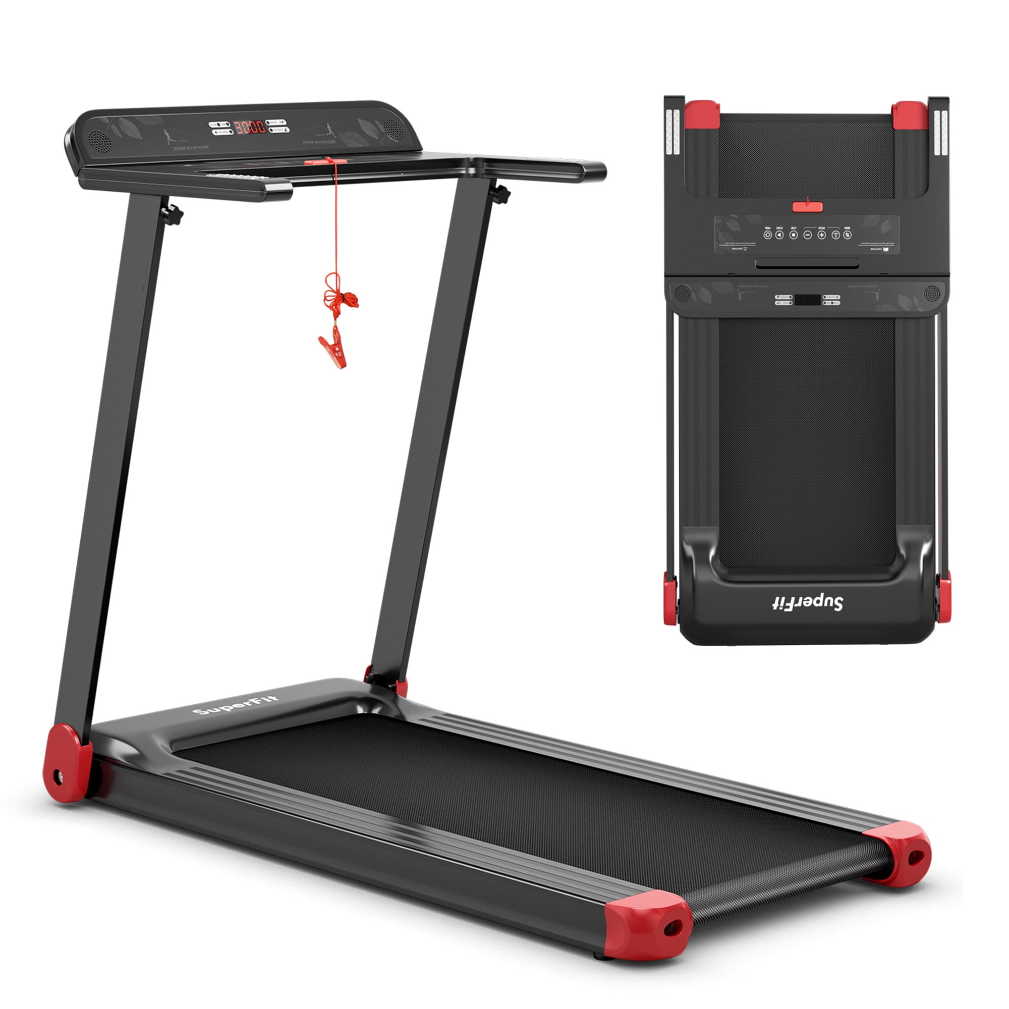 Gymax Tapis Roulant Électrique Pliant Portable pour Cardio et Course avec Contrôle par Appli Rouge