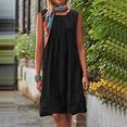 thumbnail image 2 of yoeyez Robe Maxi d'Été en Lin pour Femmes, Robe d'Été Plissée à Manches Cap pour Dames Grande Taille, Col Rond, Mini-Robe Décontractée Froncée, Coupe Ample, Ligne A, Robes de Plage Noires, 4TG, 2 of 7