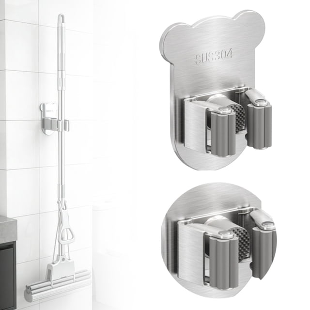 Support de Vadrouille en Acier Inoxydable Cartoon Bear Sans Perçage Support de Vadrouille pour Salle de Bain Solution de Rangement Solide 5 ml