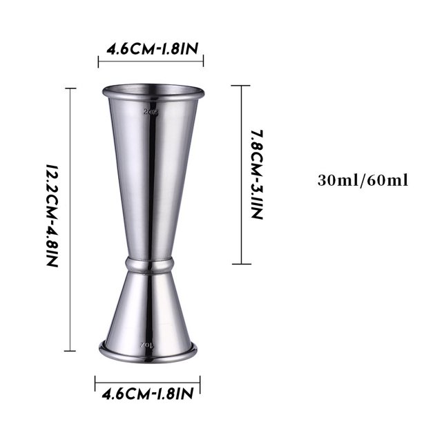 Mesureur de Vin en Verre Inoxydable 304 Double Tête Verre à Cocktail 30/60ML
