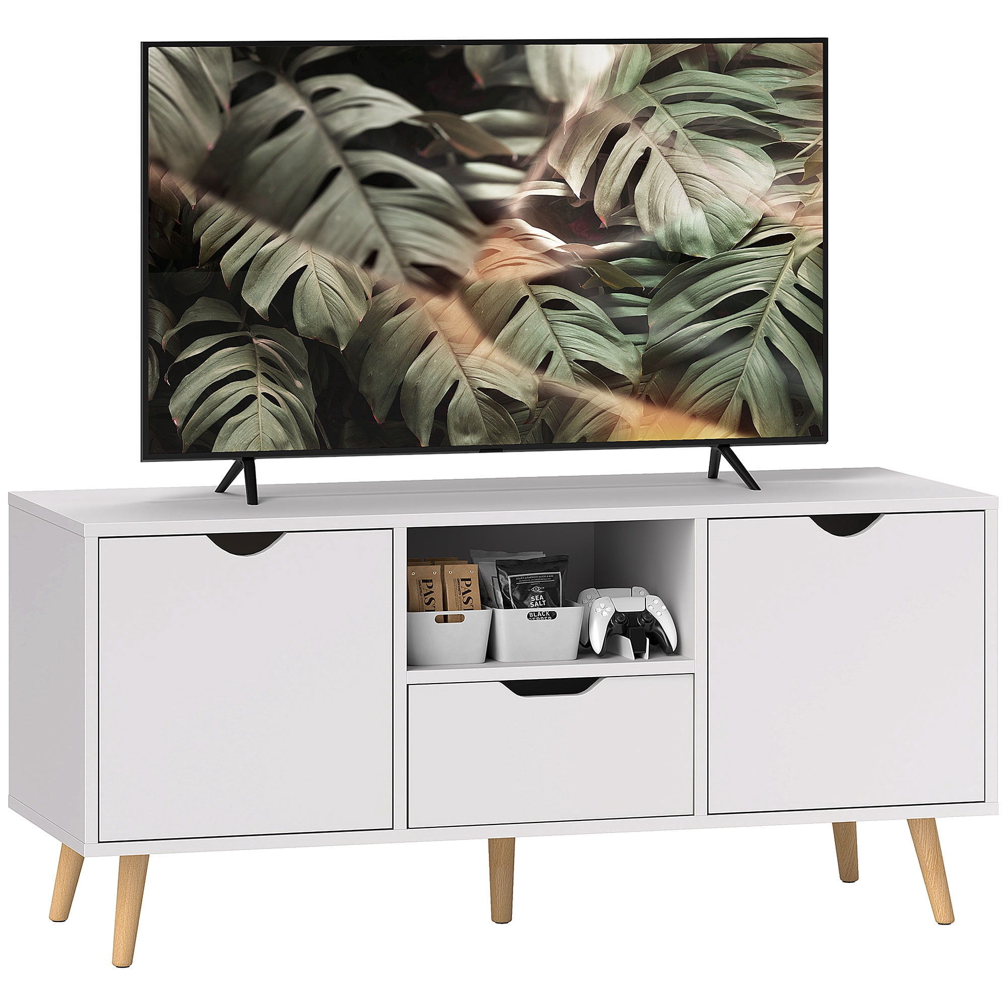 HOMCOM TV Stand with Storage, TV Table for up to 50" TV, White