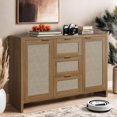 thumbnail image 2 of Ourlova 47 Pouces Buffet Moderne en Rotin Boho avec Tiroirs et Portes, Table Console en Bois pour Bar à Café, Entrée, Salon, 2 of 9