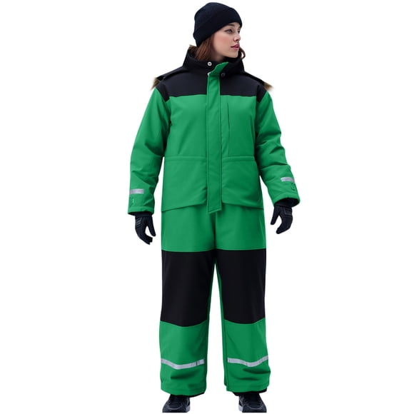 yardsong Unisex Winter Snow Jumpsuit - Adult Waterproof Windproof Warm Outdoor Ski Suit Green,XL