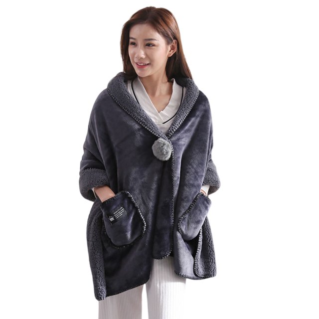 VONKY Comfortable Wool Shawl Blanket Casual Days Or Special Events Matching Pockets For Convenient grey