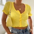 thumbnail image 2 of Débardeurs Courts Y2K pour Femmes Bouton Tricoté Manches Courtes - Jaune, 2 of 2