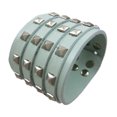 thumbnail image 3 of Gray Leather 4 Row Pyramid Studded Wristband Bracelet, 3 of 5