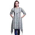 thumbnail image 1 of Bimba Kurta Shibori Ikat Bleue pour Femmes Ethnique Imprimée Asymétrique Hauts d'Été pour Femmes Petit, 1 of 6