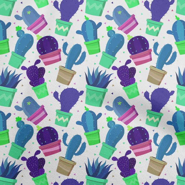 oneOone Tissu Polyester Lycra Bleu Moyen Tissu de Robe Cactus Tissu Imprimé au Mètre 56 Pouces de Large
