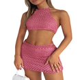 thumbnail image 3 of Ensemble 2 Pcs Sans Manches Bodycon Tricoté pour Femmes Haut Court Col Halter + Jupes Courtes Mode Urbaine, 3 of 7