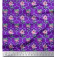 thumbnail image 1 of Soimoi Tissu en Voile de Coton Design Quatrefoil, Feuilles & Roses Imprimés Floraux au Mètre 42 Pouces de Large, 1 of 3