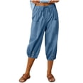 thumbnail image 2 of DPTALR Women Summer Casual Loose Bandage Button Pocket Solid Trousers Capris Pants, 2 of 6