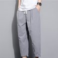 thumbnail image 4 of asjyhkr Plus Size Mens Linen Pants Elastic Waist Drawstring Hiking Beach Cropped Pants with Pockets,M-5XL, 4 of 5