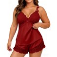 thumbnail image 2 of Jovati Ensembles de Vêtements de Nuit pour Femmes, Camisole en Dentelle à Bretelles Spaghetti à Col en V avec Shorts en Satin Assortis, Coupe Décontractée, Fermeture à Enfiler, Tissu à Séchage Rapide, Tenue d'Intérieur pour Toutes les Saisons, 2 of 9