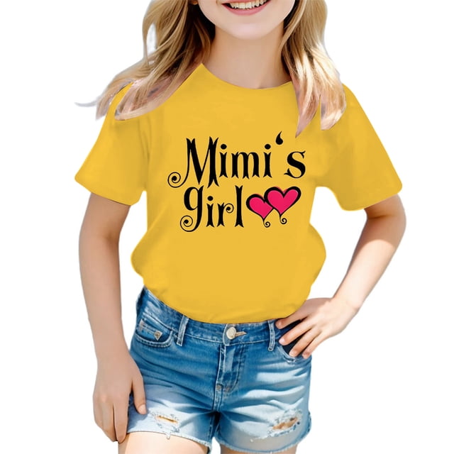 PMVFHDE Hauts Décontractés pour Fille Robe T-Shirt pour Filles T-Shirts Chemises pour Fille Grande Taille T-Shirts Mignons pour Fille T-Shirt Graphique Mignon pour Fille Col Rond Manches Courtes T-Shirt d'Été Décontracté Jaune, 9-10 Ans
