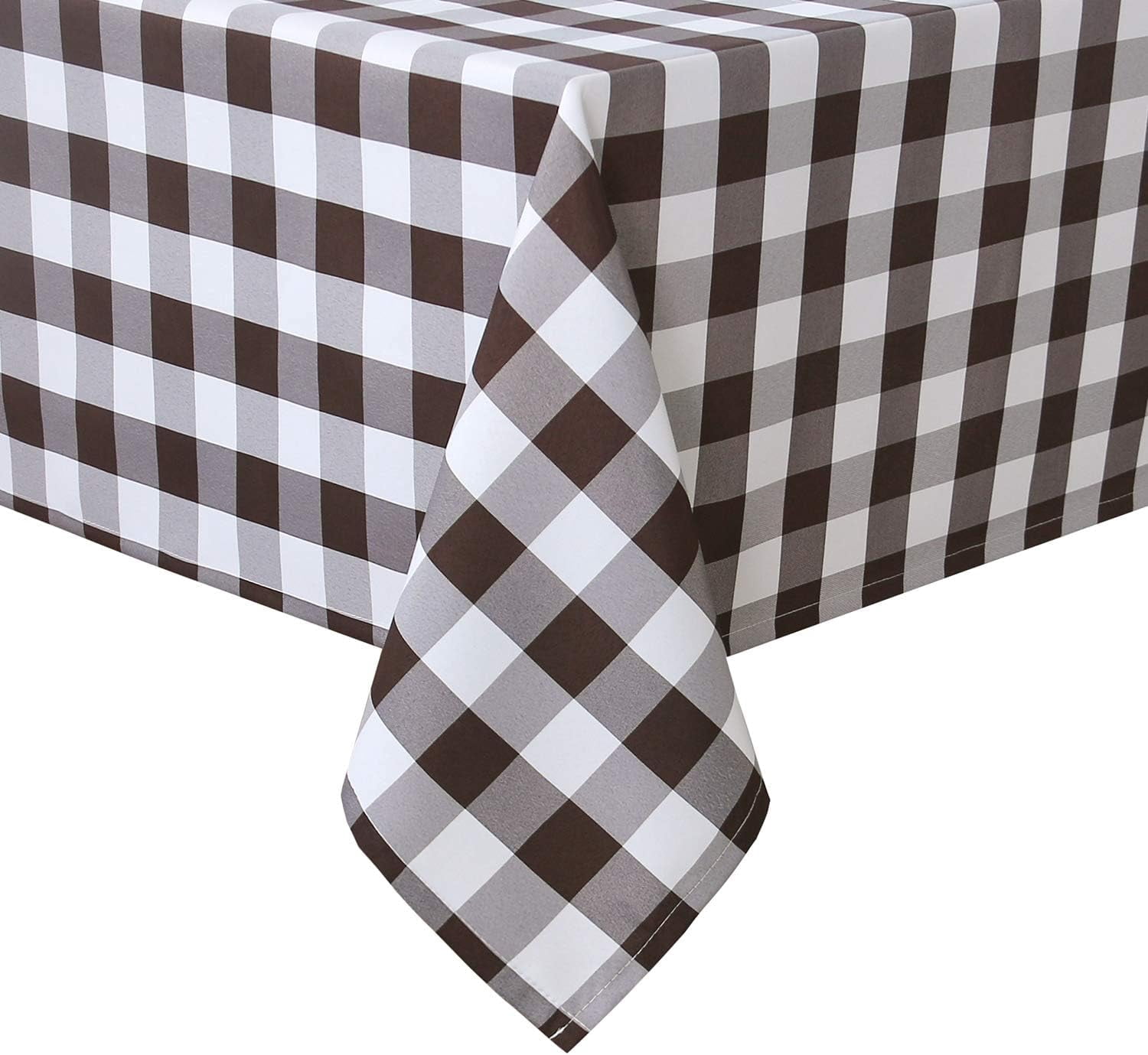 Checkered Tablecloth Rectangle - Stain Resistant, Waterproof and Washable Table Cloth Gingham for Outdoor Picnic, Holiday Dinner, 60 x 120 Inch, Coffee and White