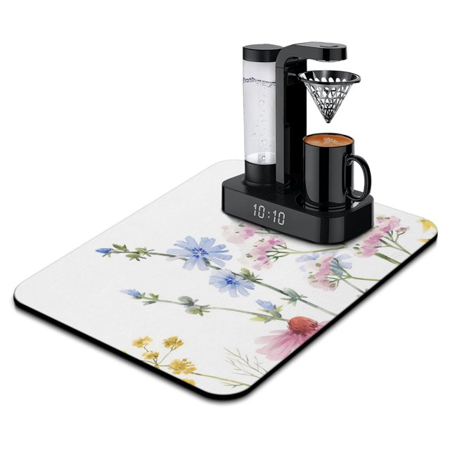 XL Vintage Flower Herbs Dish Drying Mat - Great Dish Drainer, Absorbent Microfiber, Perfect Kitchen Counter Protector (18x24 inch)