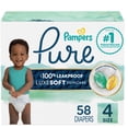 thumbnail image 1 of Pampers Pure Baby Diapers, Size 4 (22-37 lbs), 58, Up to 100% Leakproof, Premium Hypoallergenic Soft Diapers, 1 of 23
