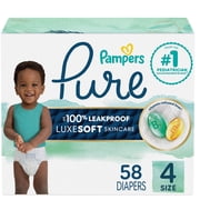 Pampers Pure Baby Diapers, Size 4 (22-37 lbs), 58, Up to 100% Leakproof, Premium Hypoallergenic Soft Diapers
