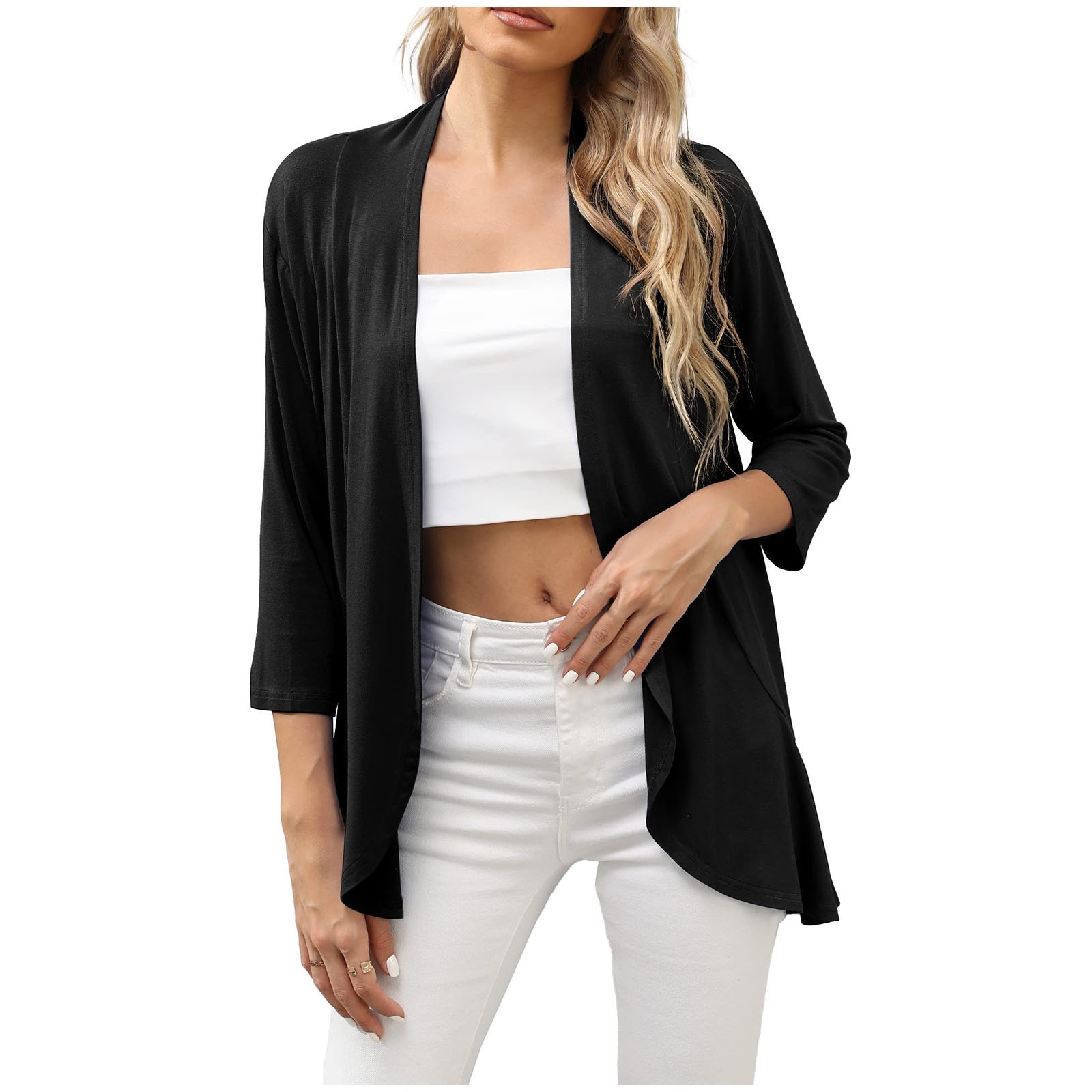 Cardigan à Manches 3/4 pour Femmes Cardigan à Manches 3/4 pour Femmes Mode Décontractée Confortable Cardigan Uni Haut Blouse