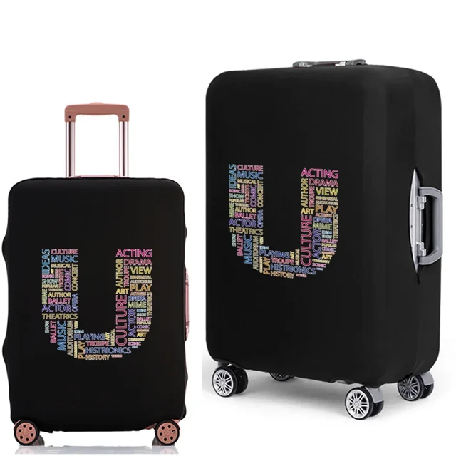 2022 Luggage Case Protective Cover Text 26 Letter Pattern Travel Elastic Duffle Luggage Dust Cover for 18-28 Inch Suitcase 8text U L
