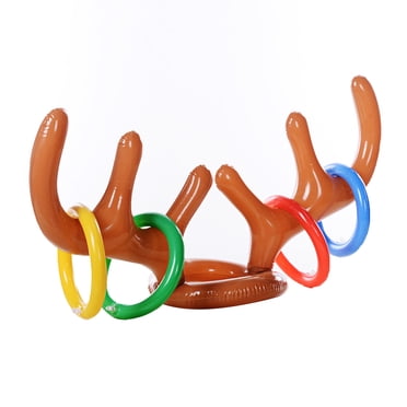 Inflatable Reindeer Antlers Ring Toss Game Interactive Christmas Party Game for Adults and Children Reindeer Ring Toss Hat with 4 Rings (Ring Colors Randomly Delivered)