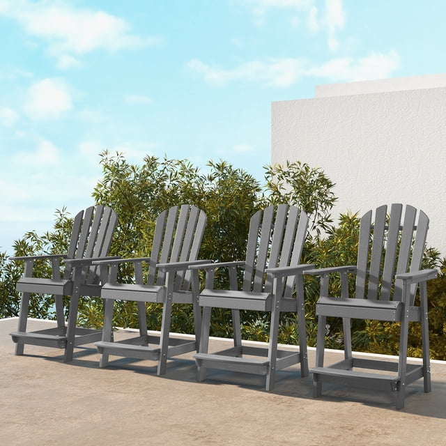Costway 4 PCS Tall Bar Stool HDPE Patio Chair with Armrest Footrest Home Indoor Outdoor Gray