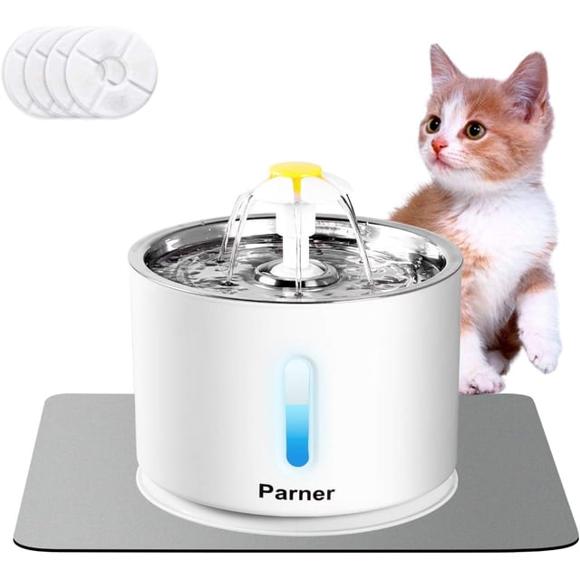 Cat Water Fountain oz/.L Stainless Steel Pet Water Drinking Fountain Water Dispenser with Intelligent Pump and LED Indicator for Water Shortage Alert Water Fountain for Cats and Dog