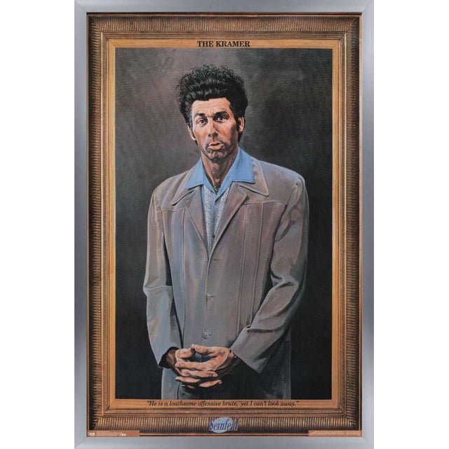 Seinfeld - Affiche Murale Kramer, 22,375 Po x 34 Po Présentant un portrait Encadré de Kramer Portant une Veste Brun Pâle sur une Chemise à Col Bleue, Debout avec les Mains Serrées à l'Avant sur un Fond Sombre, Intitulé « The Kramer » avec une Citation en Dessous, Convient pour Décorer des Chambres, des Bureaux Ou des Dortoirs.